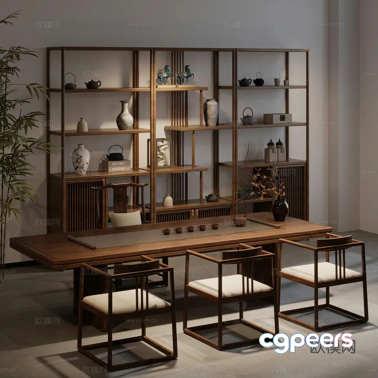 New Chinese-style tea table and chair Bogu rack 3D model