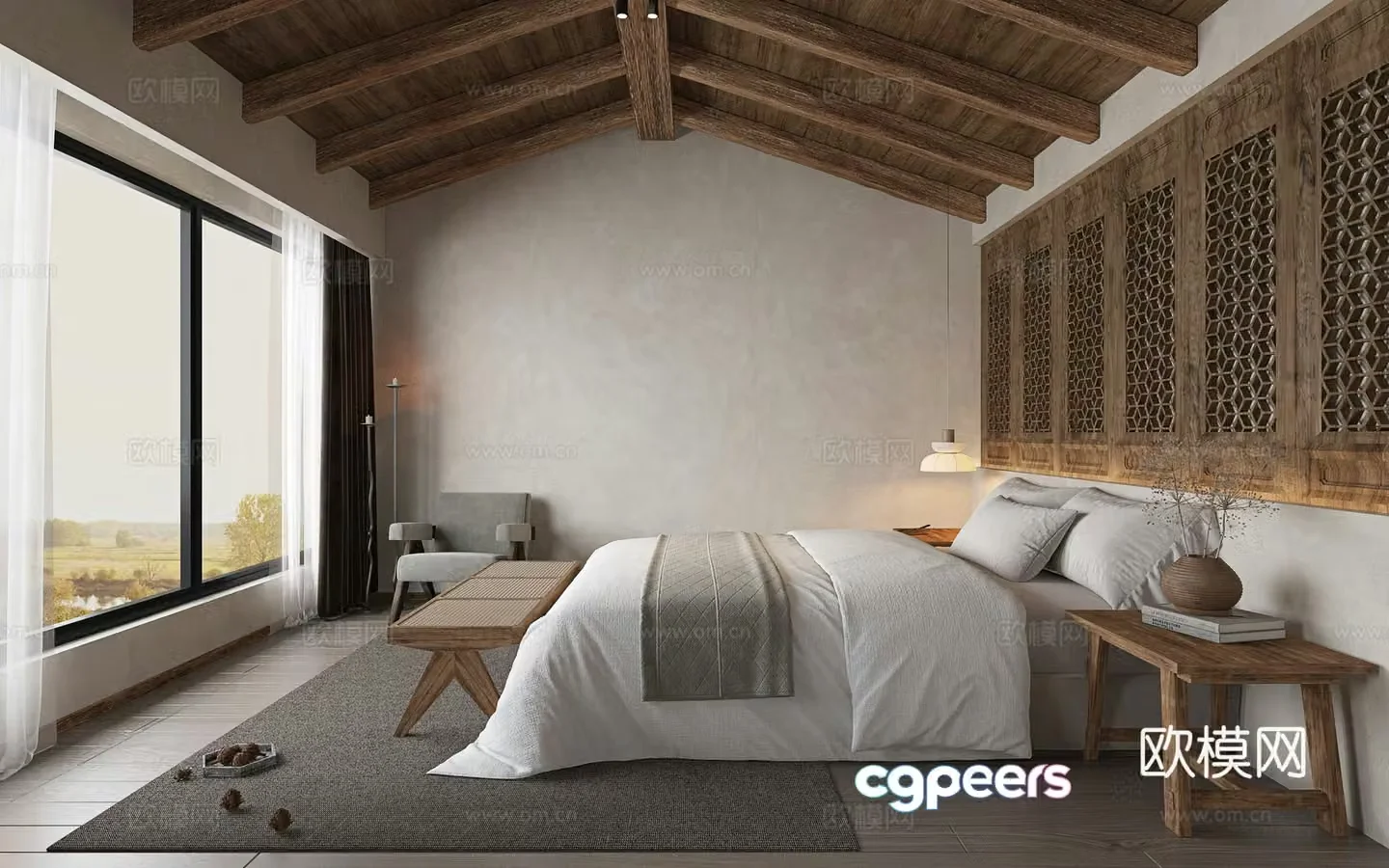 New Chinese style B&B rooms hotel rooms 3D model