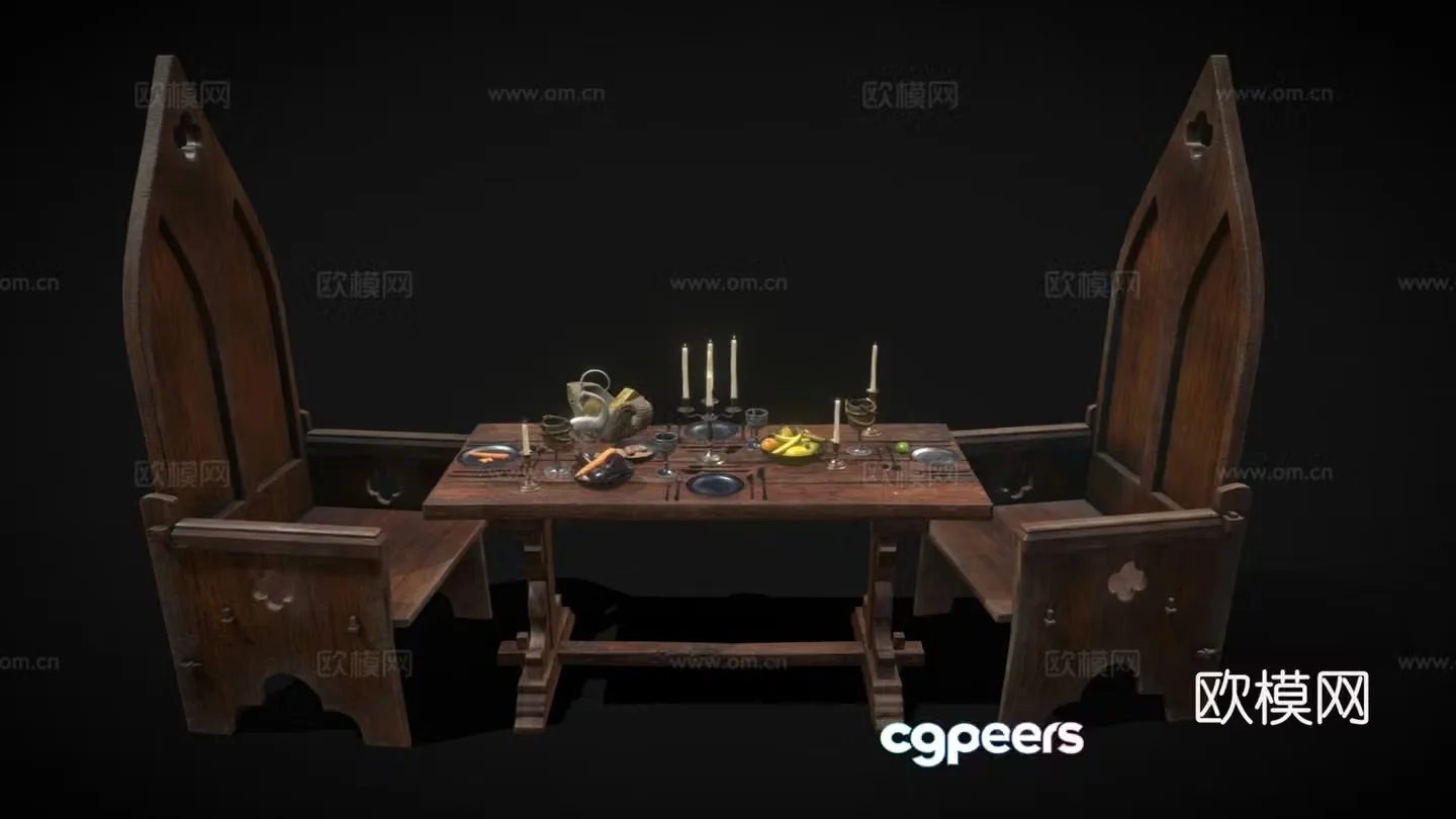 European dining table and chairs European retro dining table and chairs Gothic dining table and chairs Classical dining table and chairs 3D model