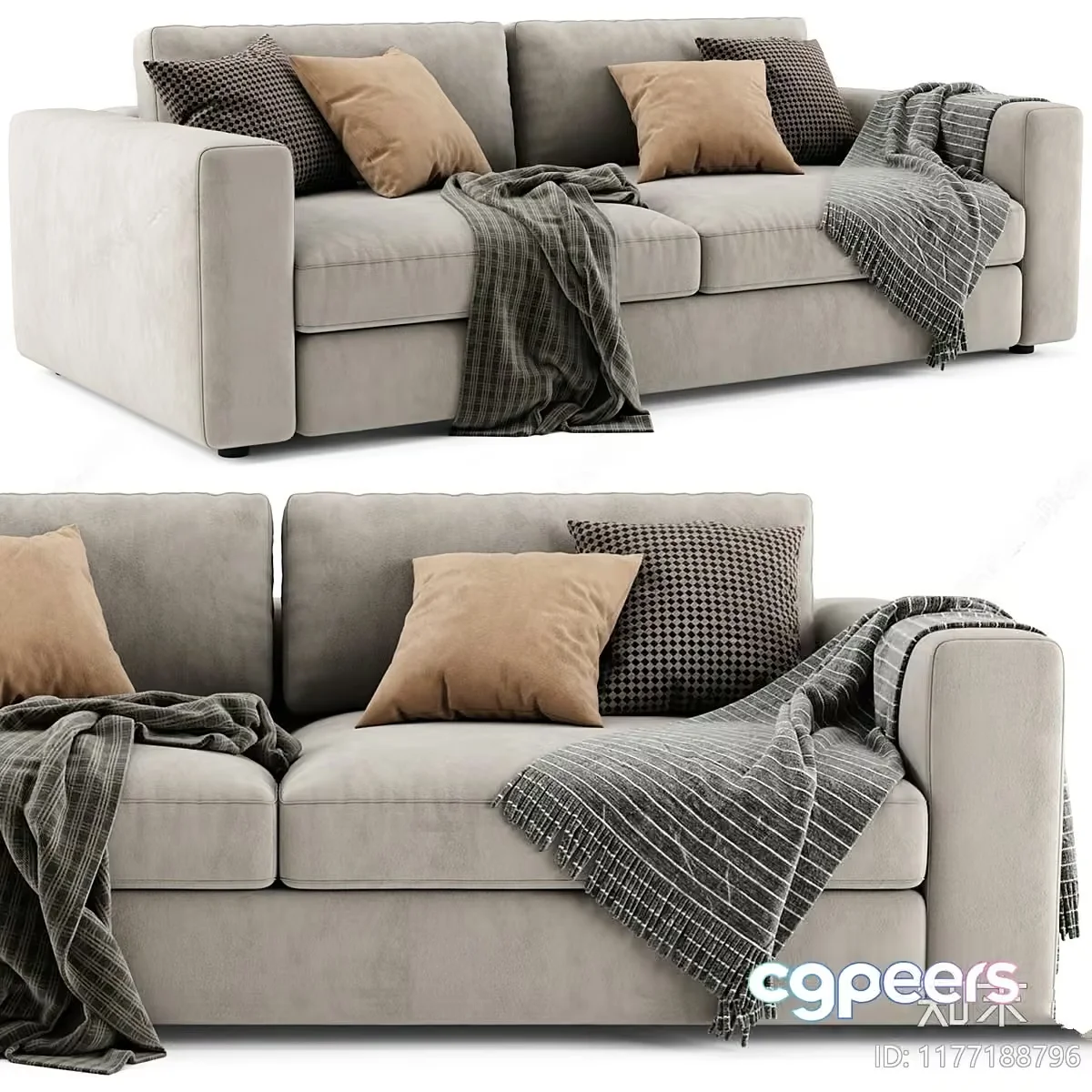 A Beige Couch With Throw Pillows 3D Model – 360 – VRAY Render