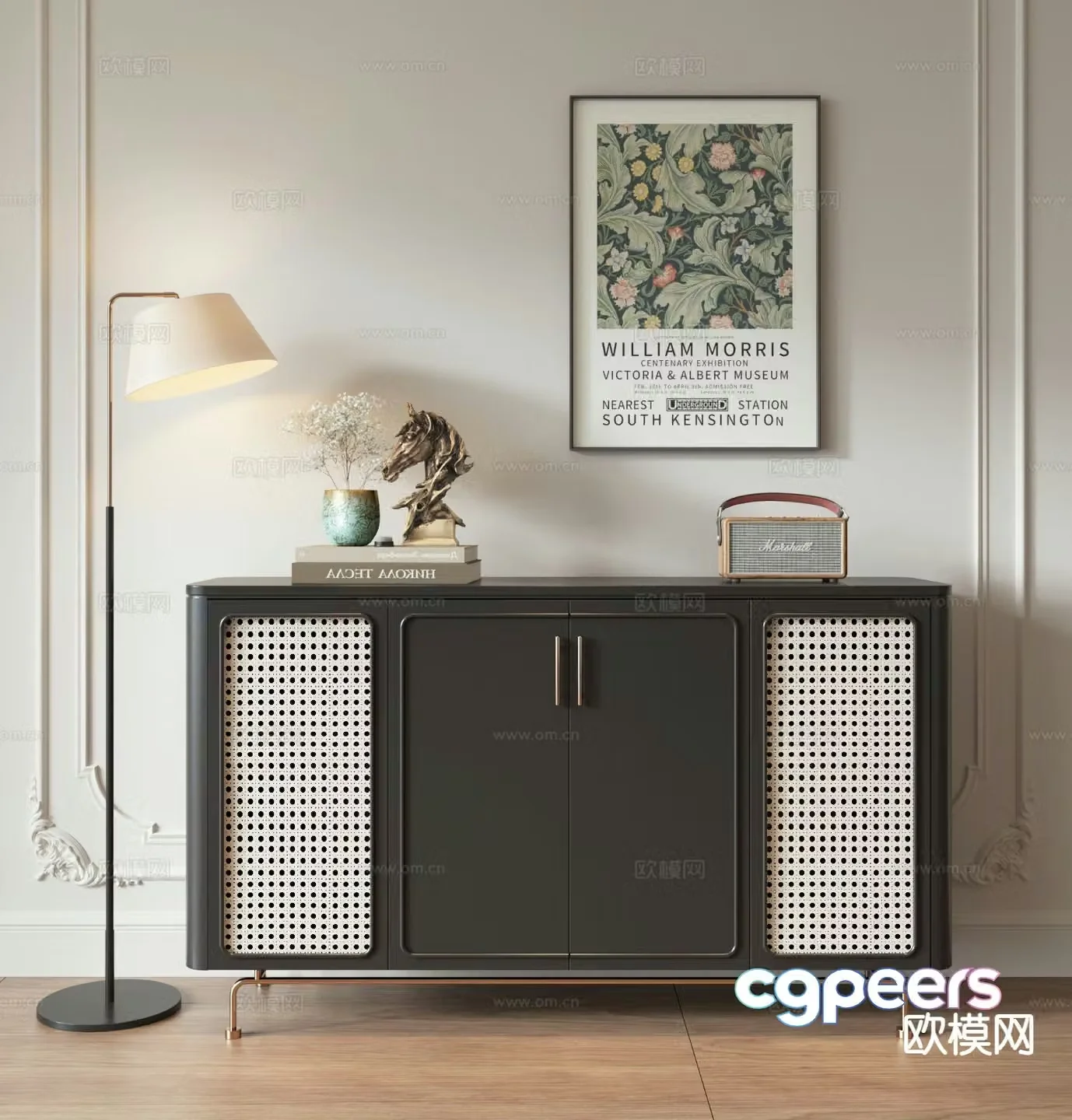 French side cabinet entrance cabinet rattan cabinet 3D model