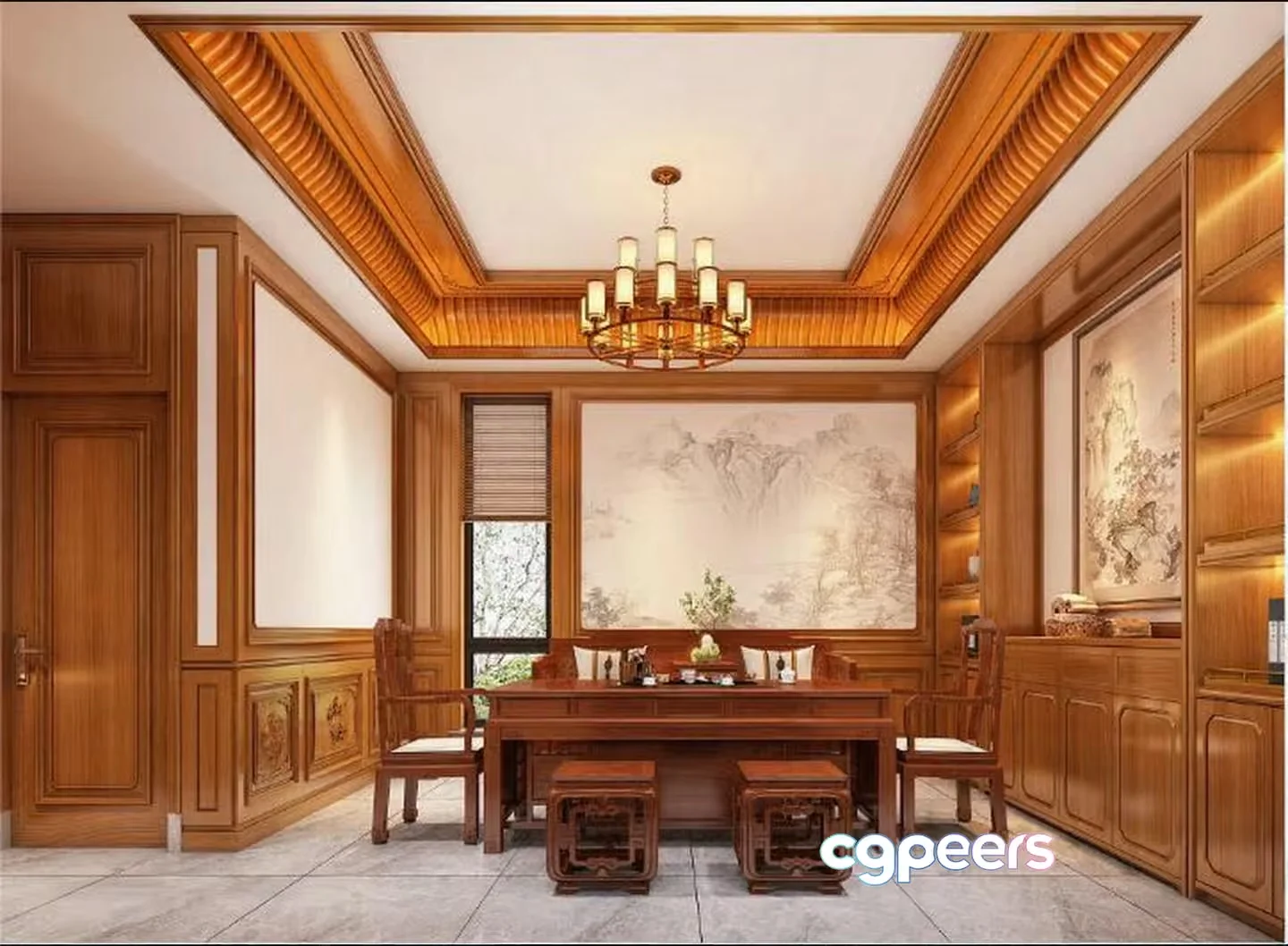 A Wooden Dining Room 3D Model – 16879 – VRAY Render
