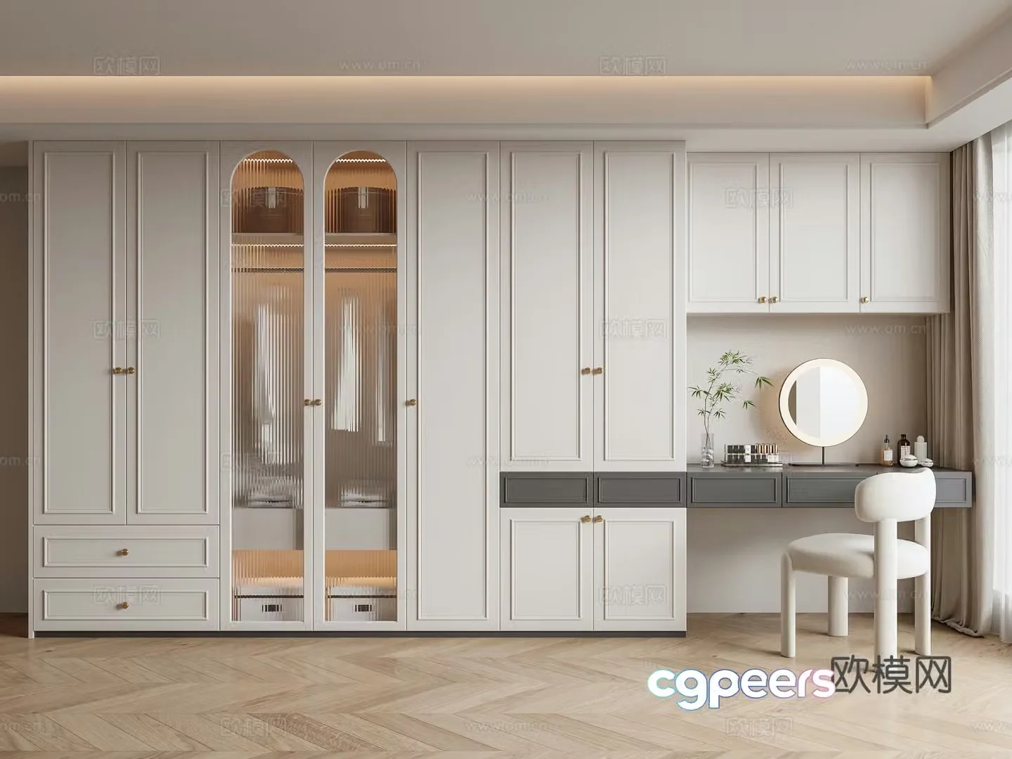 French wardrobe dresser integrated cabinet 3d model