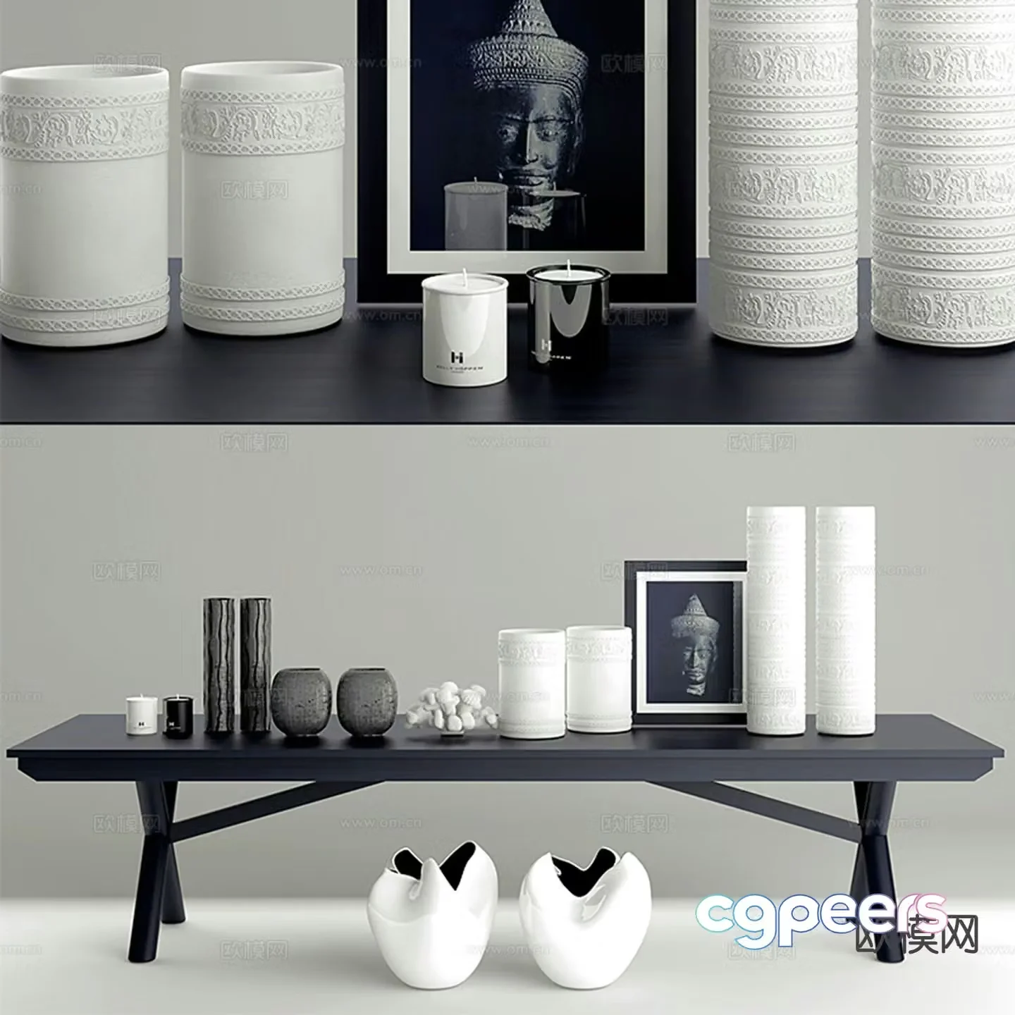 Modern decorations tableware hanging paintings candlestick lamp 3D model