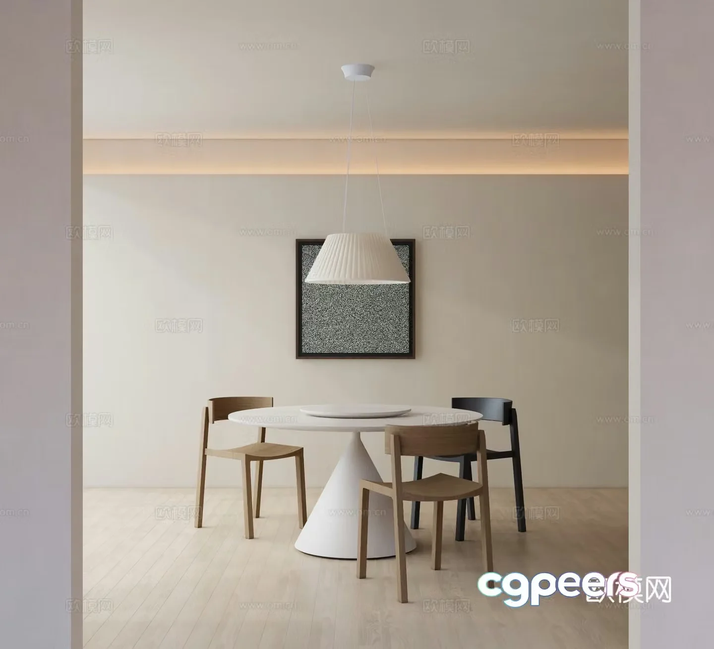 Modern dining table and chairs Four-person dining table and chairs 3D model