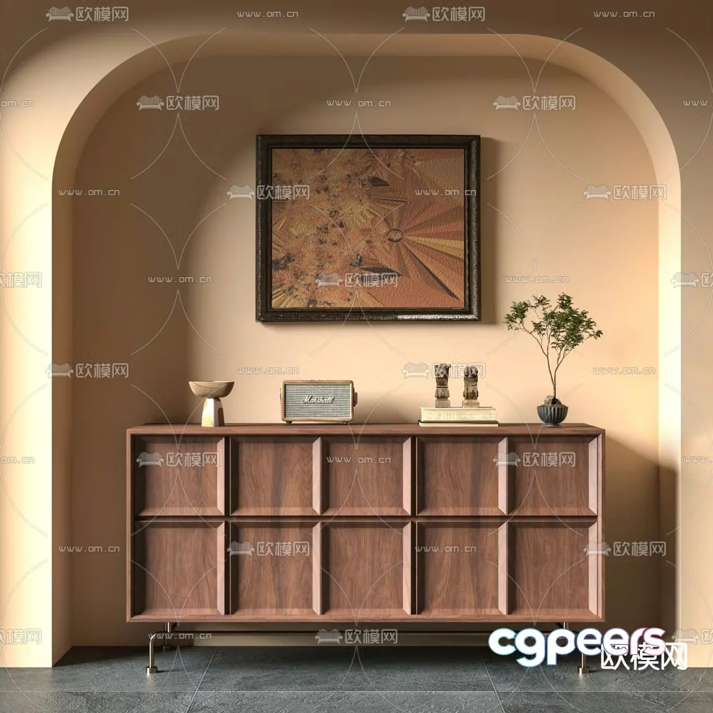 Medieval style side cabinet entrance cabinet end view cabinet 3D model