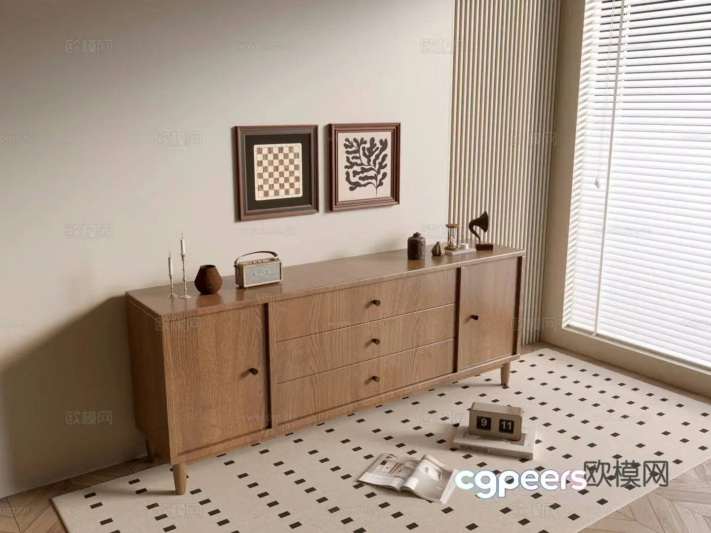 Modern wood grain cabinet ins wind minimalist wind cabinet whole cabinet sideboard balcony cabinet storage 3D model