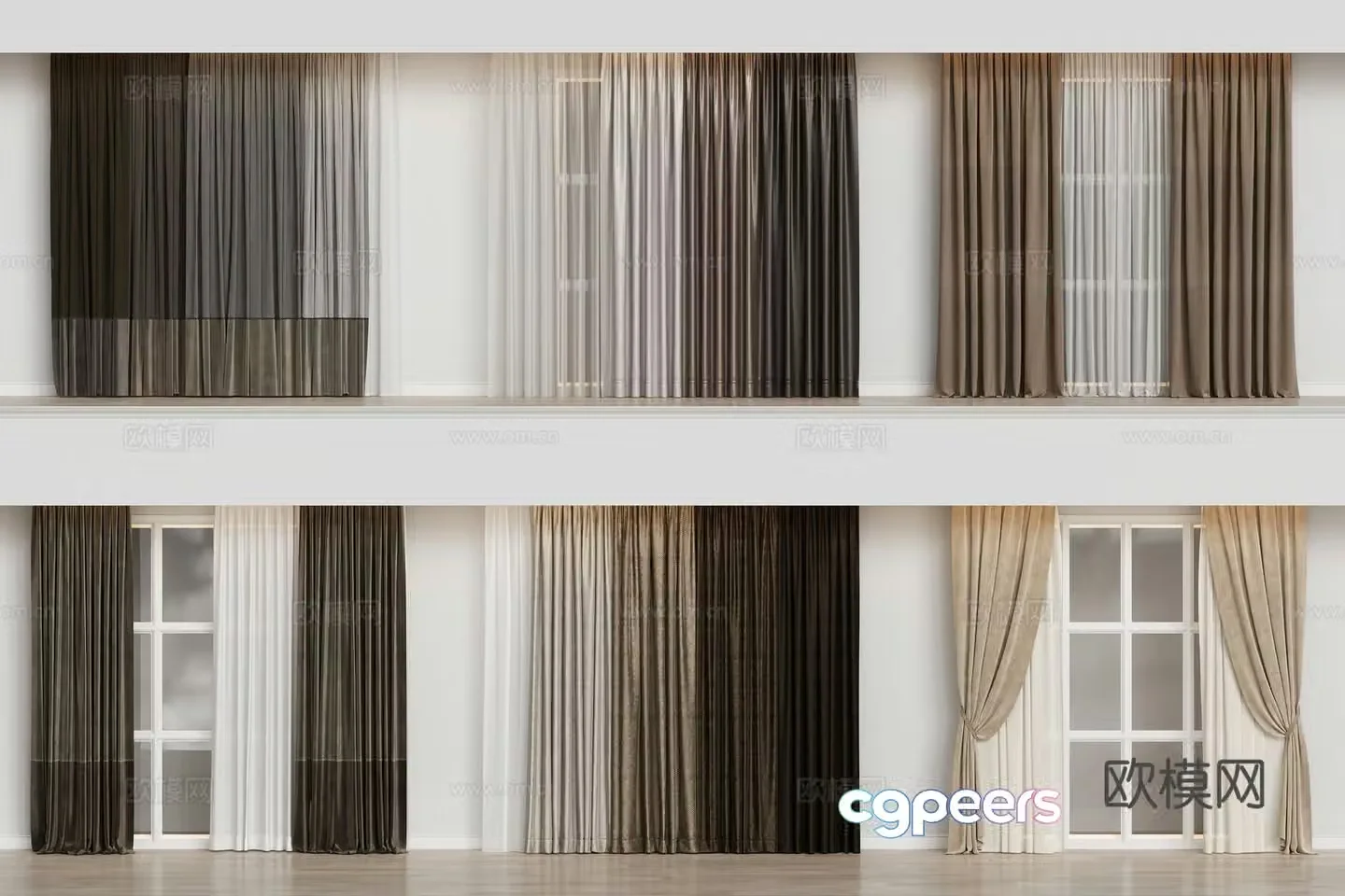 Modern home curtain combination color-blocking curtain fabric curtain 3D model