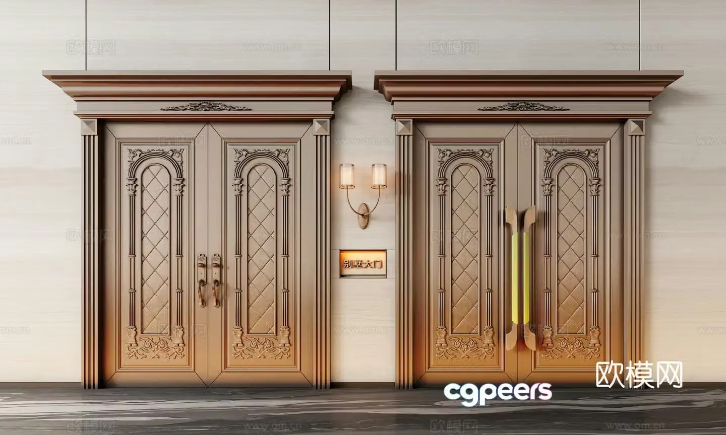 Villa door copper door European style door entrance door double door 3D model