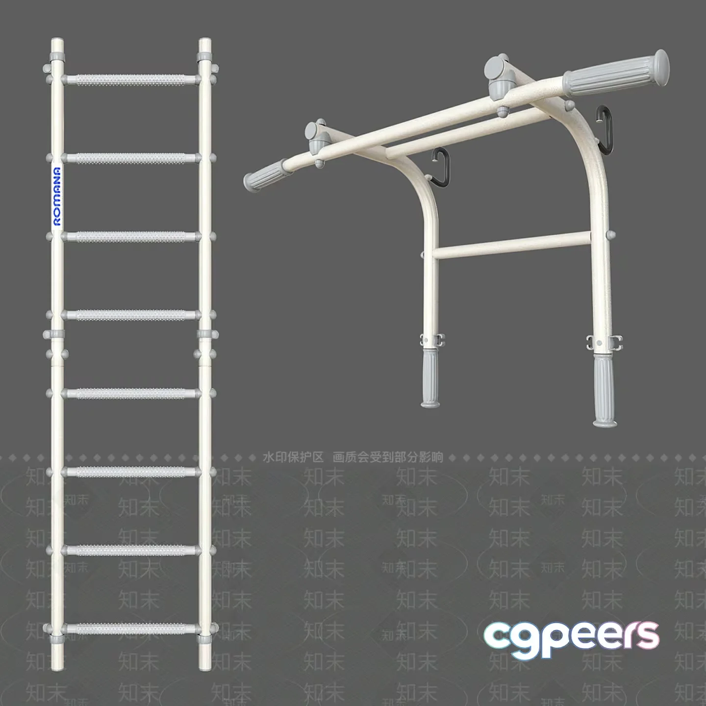 A White Exercise Ladder And Pull-Up Bar 3D Model – 8644 – VRAY Render