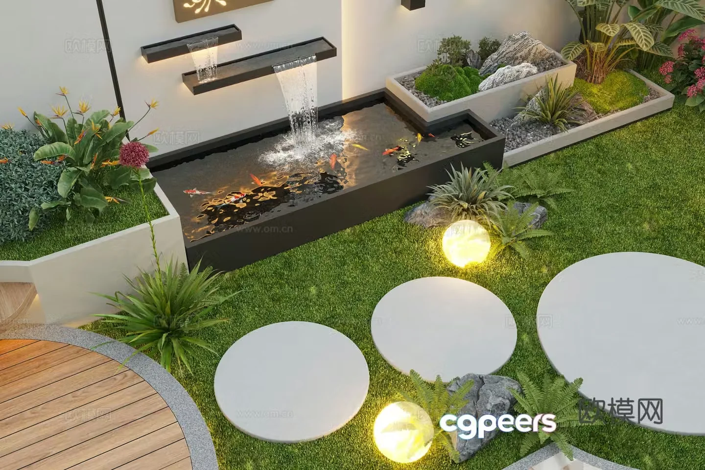 Modern water landscape garden waterscape water bowl stacked water water drop 3d model