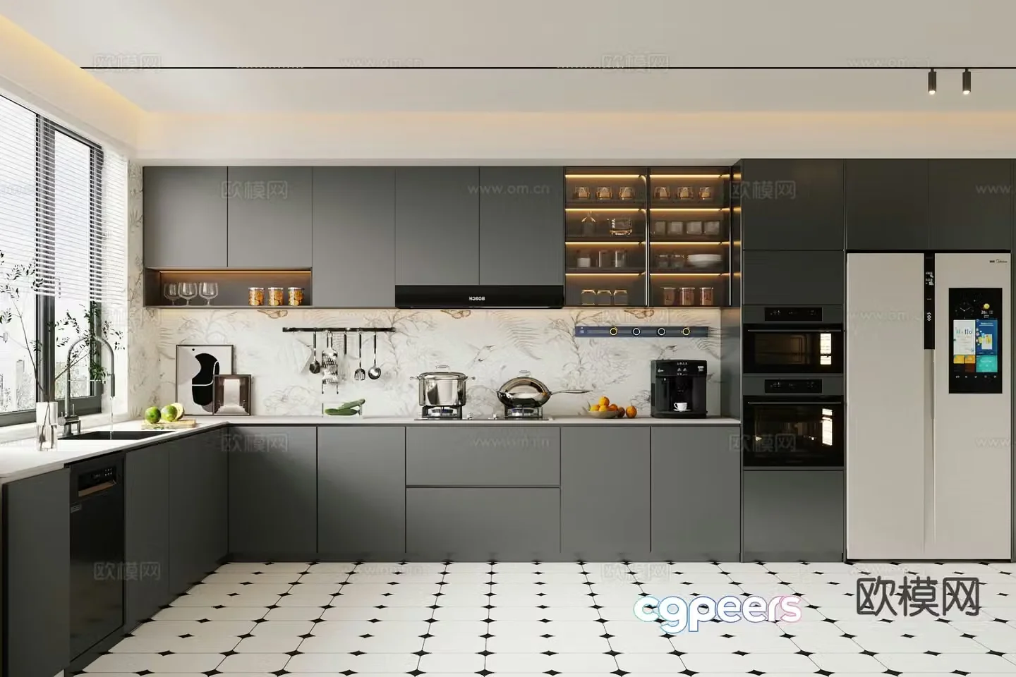 Modern open kitchen 3d model