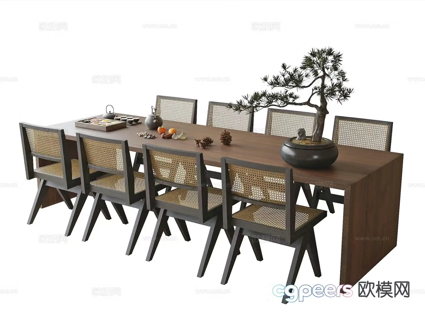 Wabi-sabi dining table and chairs 3d model