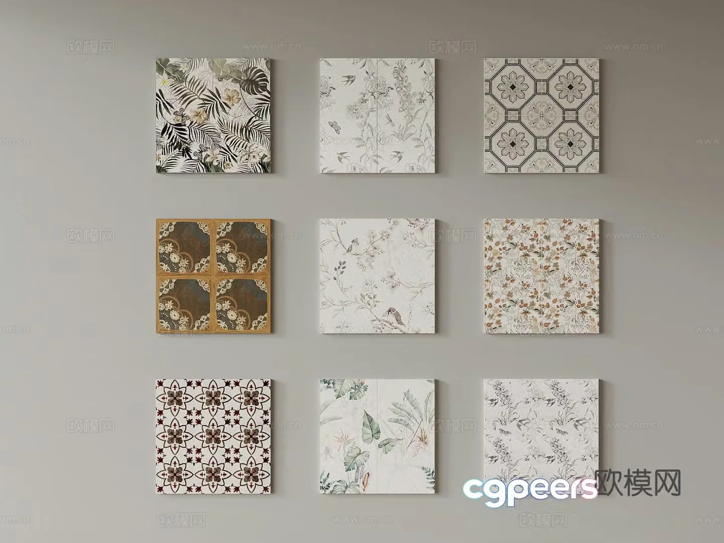 French retro style floor tiles ceramic tiles patterned tiles 3d model