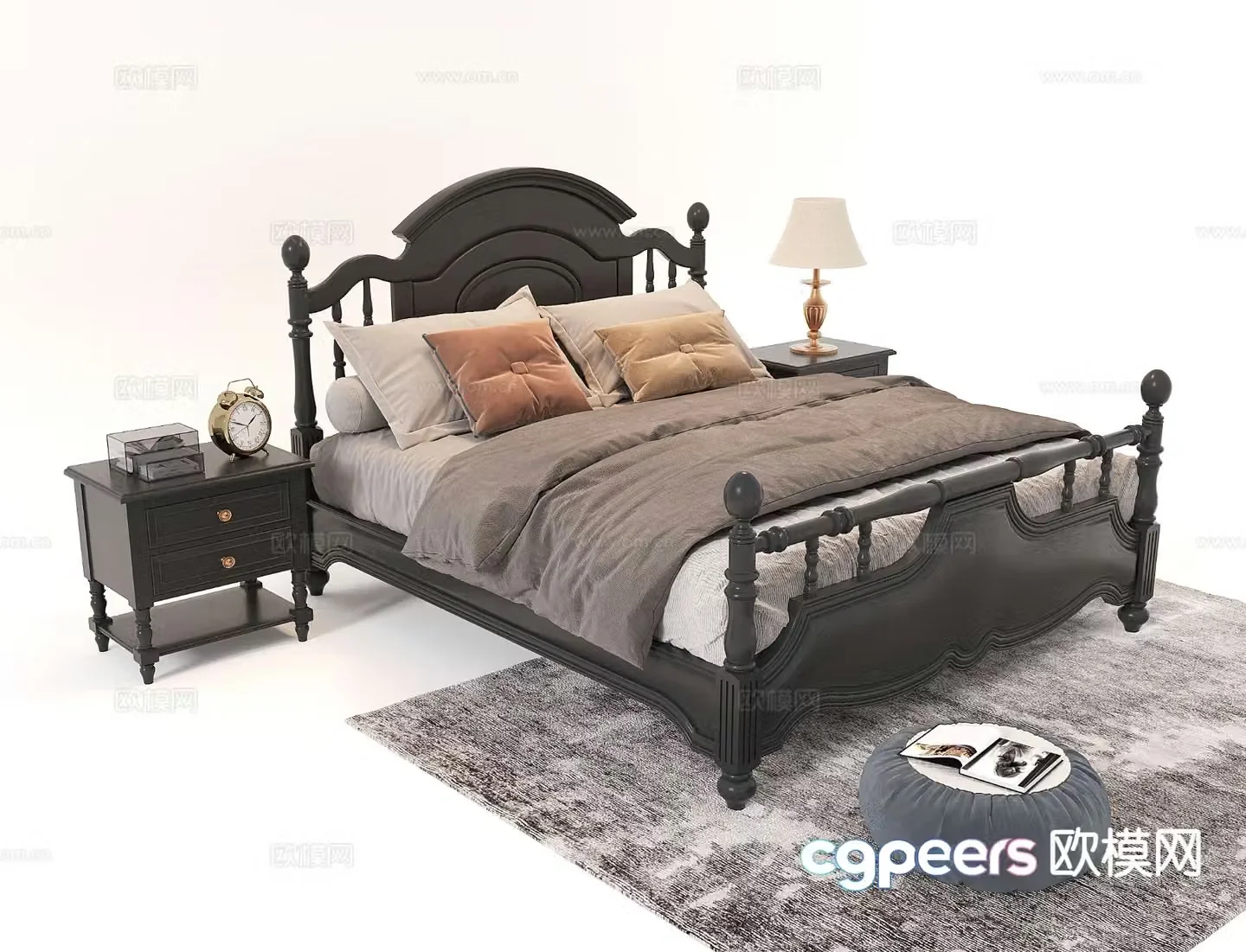 Medieval style double bed 3d model