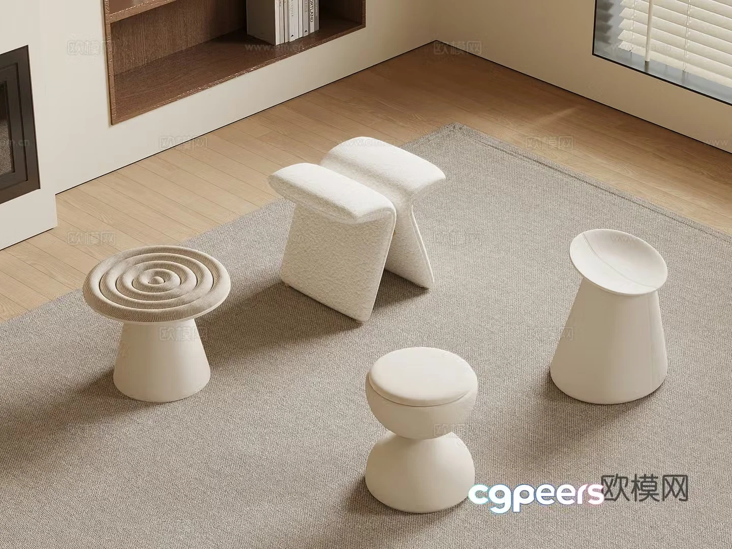 Stool Modern Cream Wind Stool Round Stool 3D Model