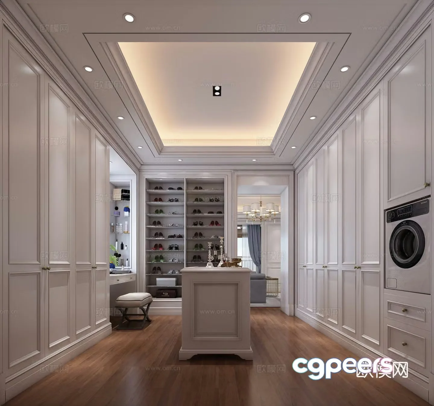 3D model of simplified European modern villa cloakroom