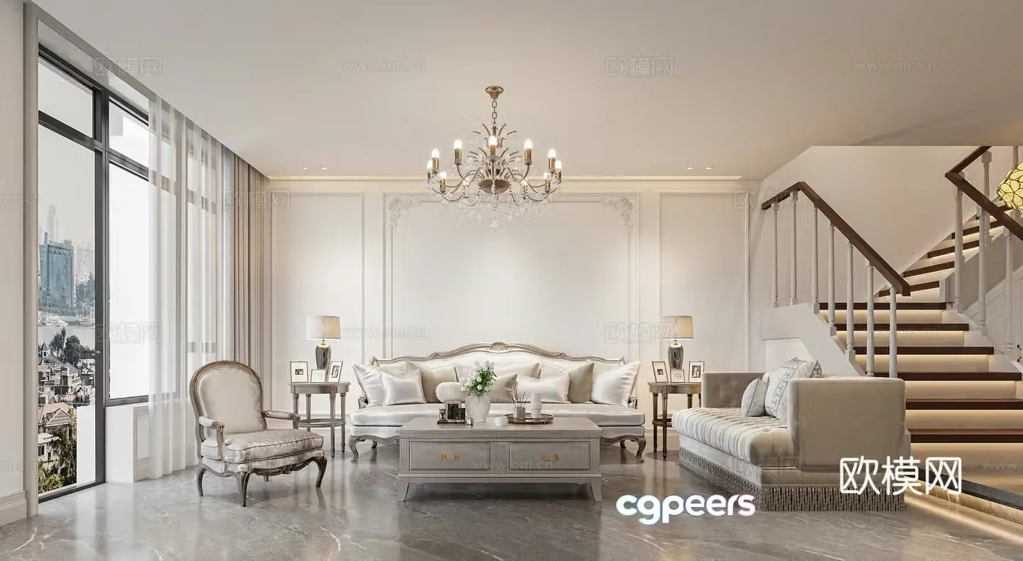 European style living and dining room 3D model