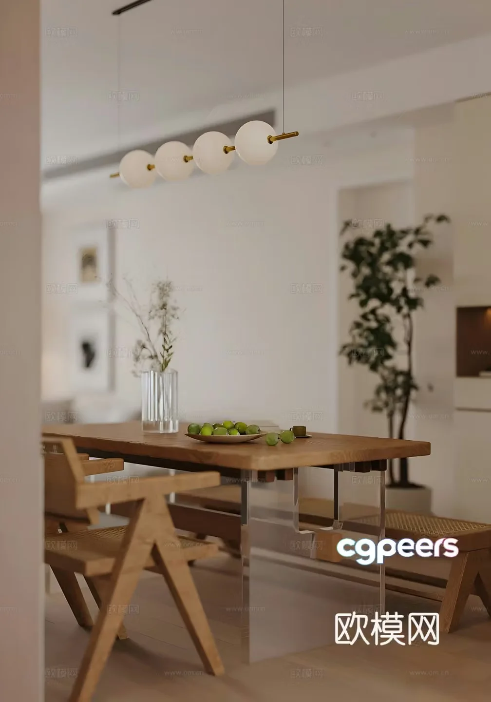 Modern living and dining room 3d model