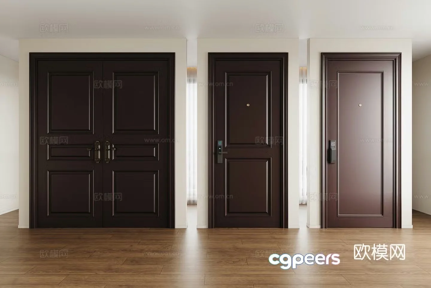 Modern security door entrance door double-open door single-open door finger silk door lock 3D model