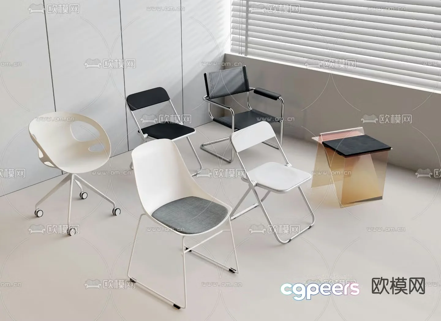Leisure office chair metal office chair acrylic square stool 3d model