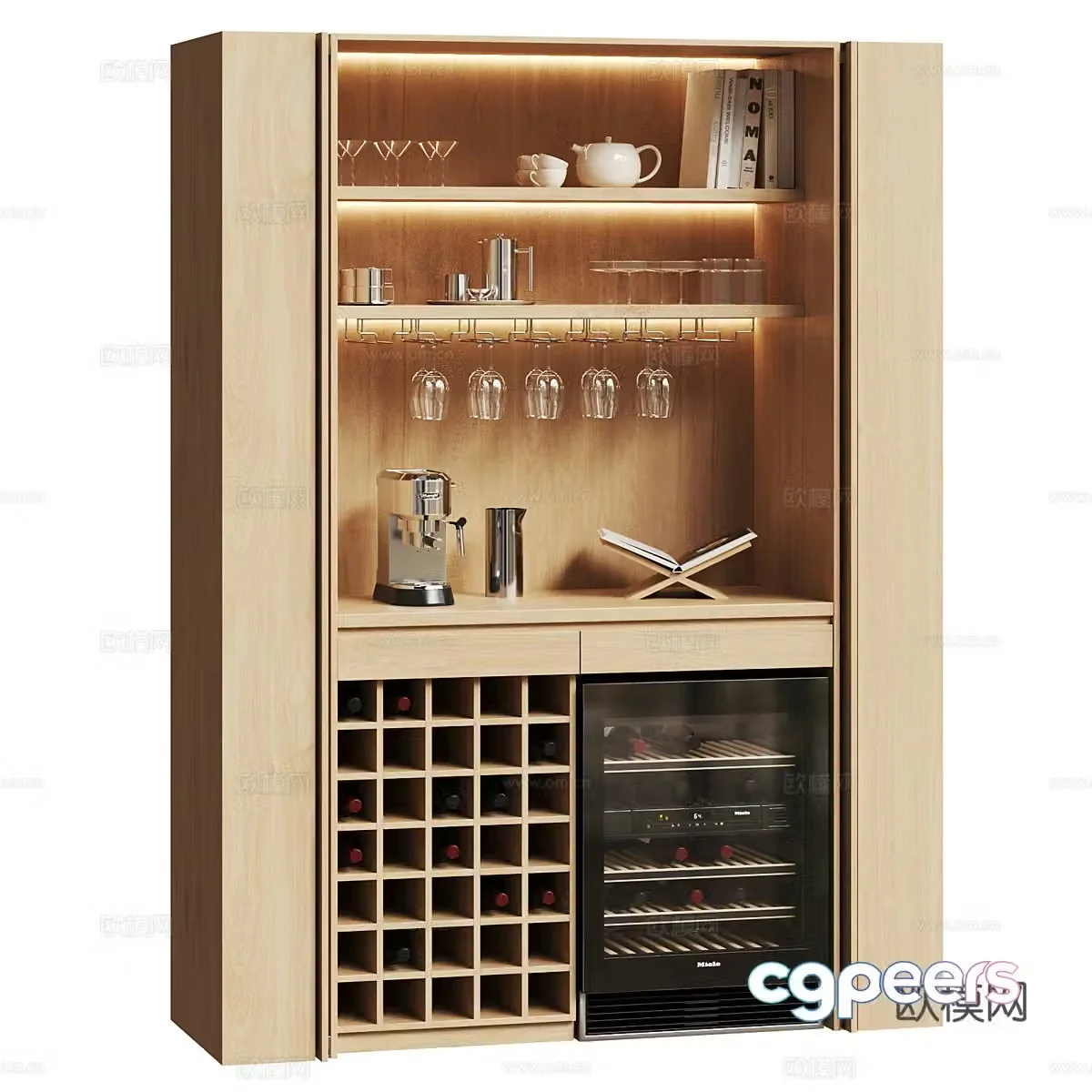Modern Italian log constant temperature wine cabinet tea cabinet 3D model