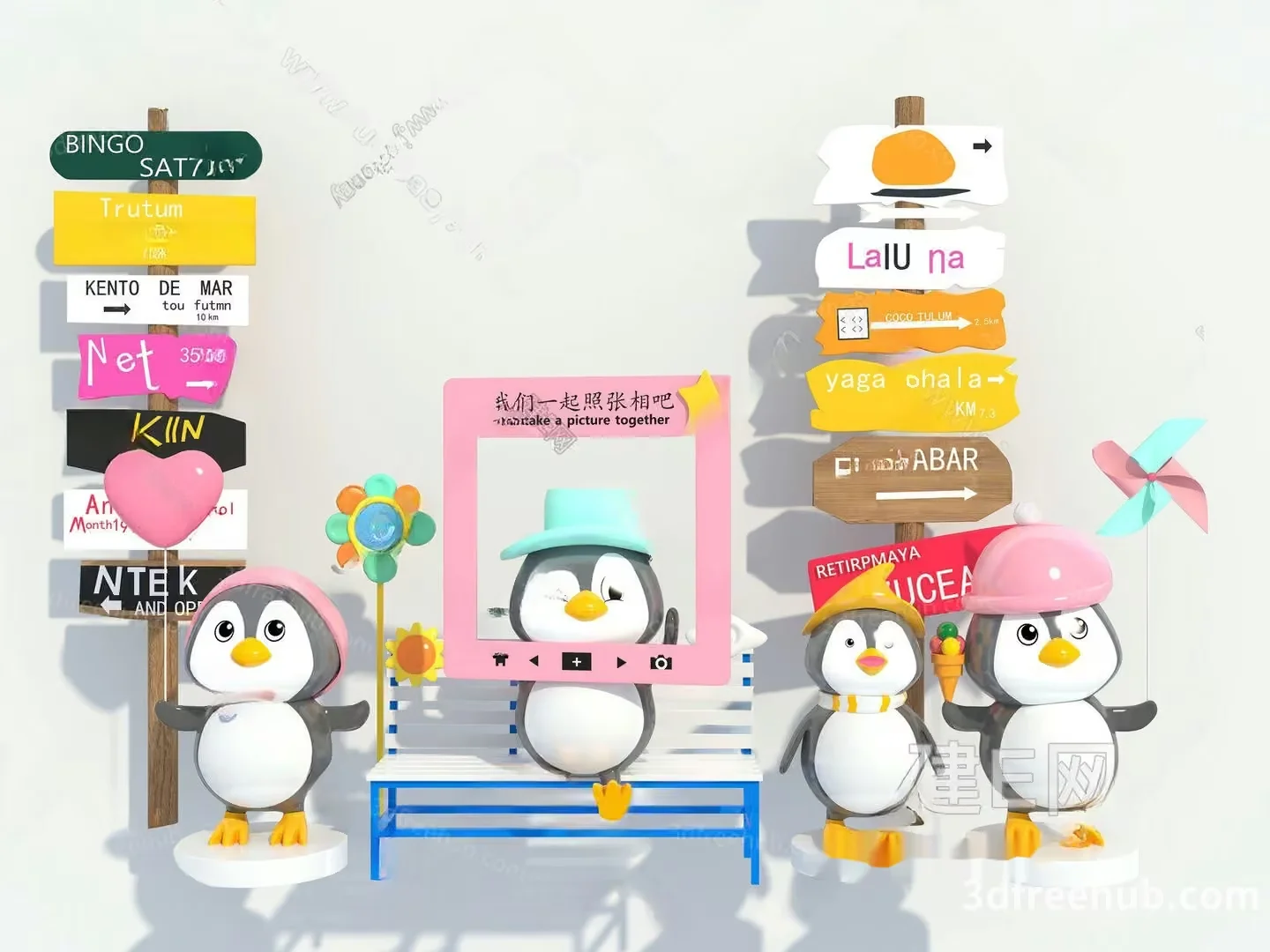 The Main Subject Is A Cartoon Penguin With A Sign 3D Model – 20785 – VRAY Render