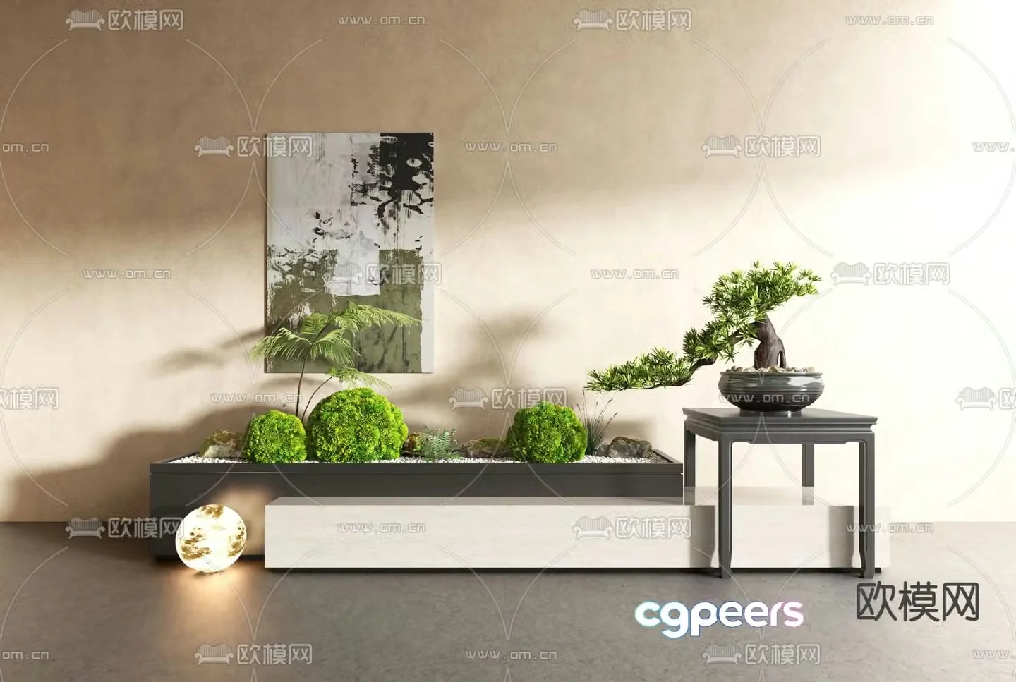 Indoor landscape moss landscaping pine potted plant 3D model