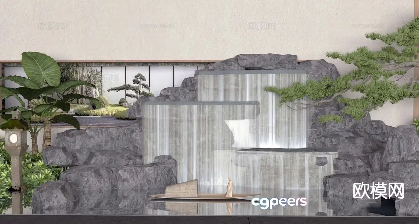 Outdoor flowing water sketch rockery waterscape 3D model