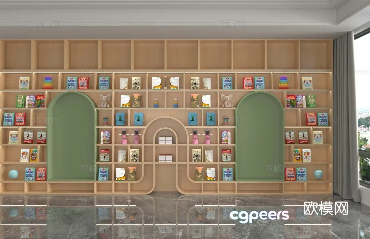 Modern library bookcase 3d model