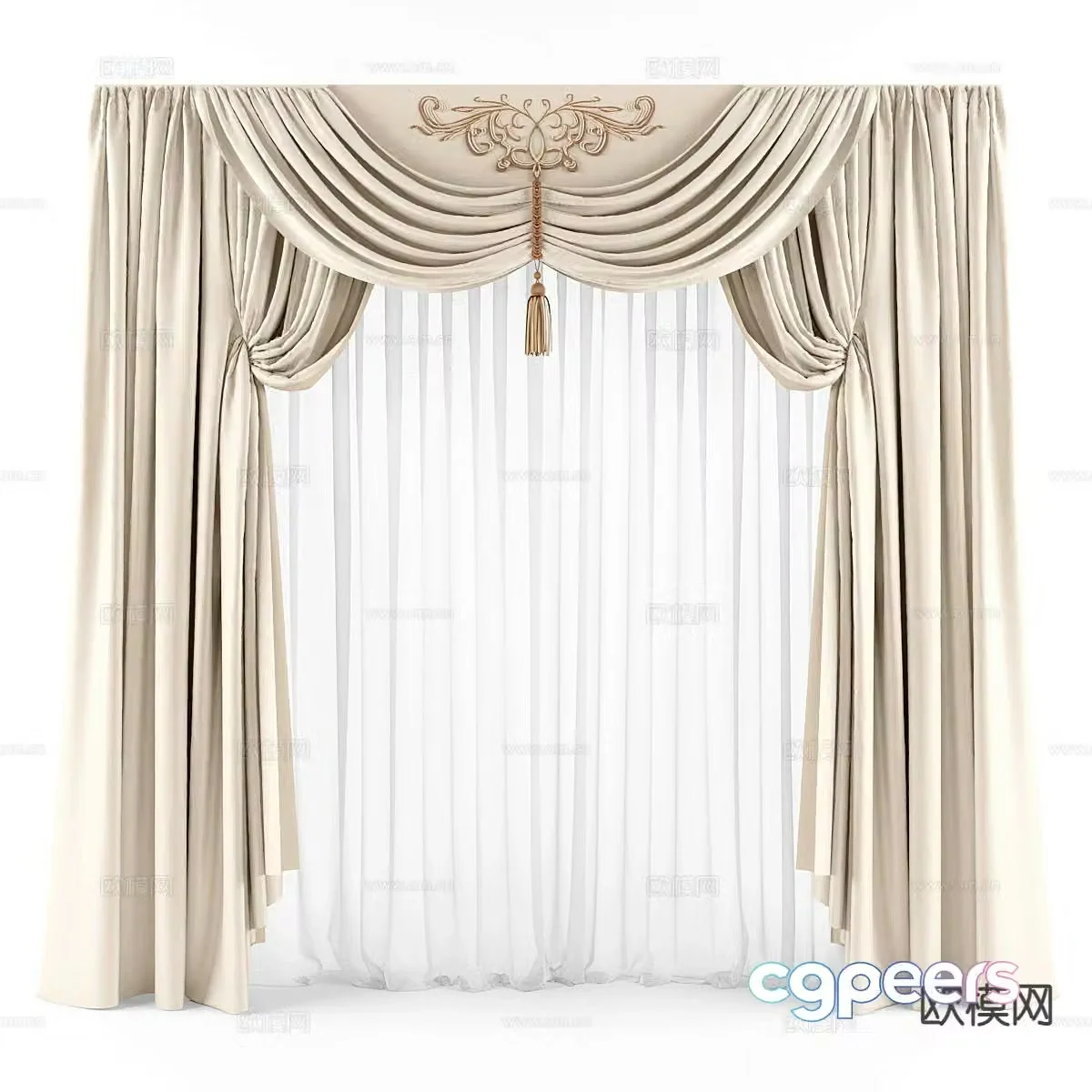 Simple European curtains screens gauze curtains 3D model