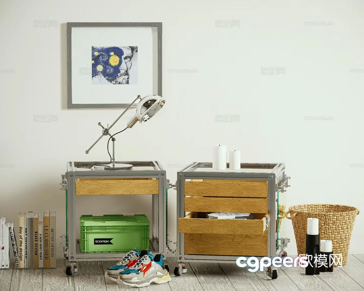 Middle -aged Wind Move Beds Headplane Aluminum Food Cabinet 3D Model