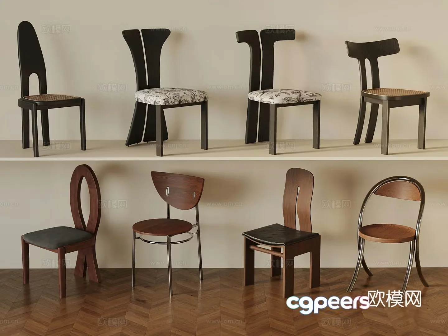 Medium style dining chair single chair 3d model