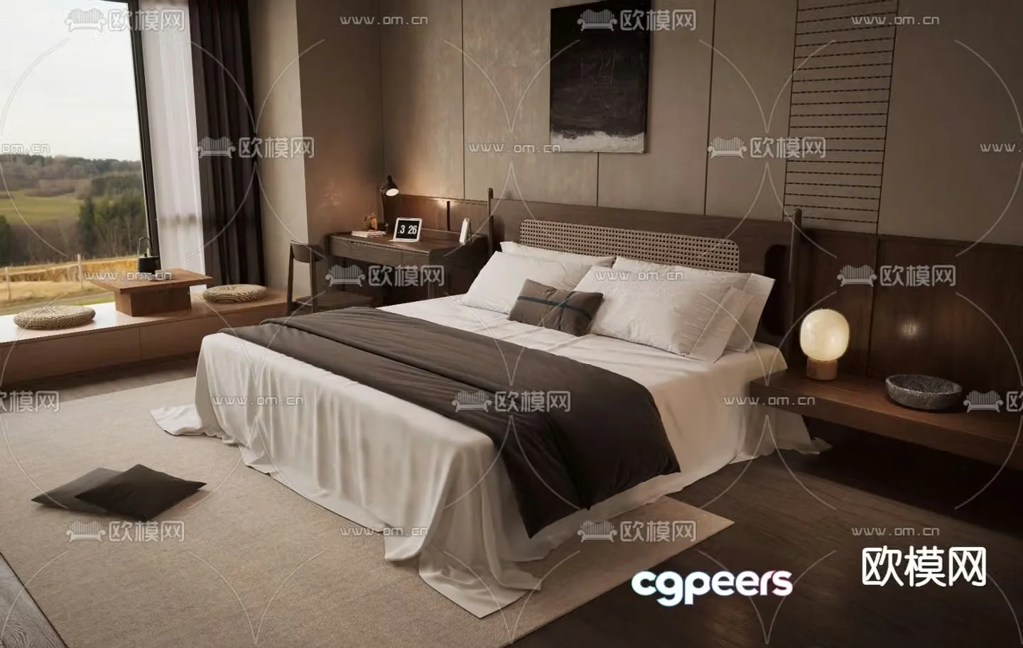 Wabi-sabi double bed 3d model