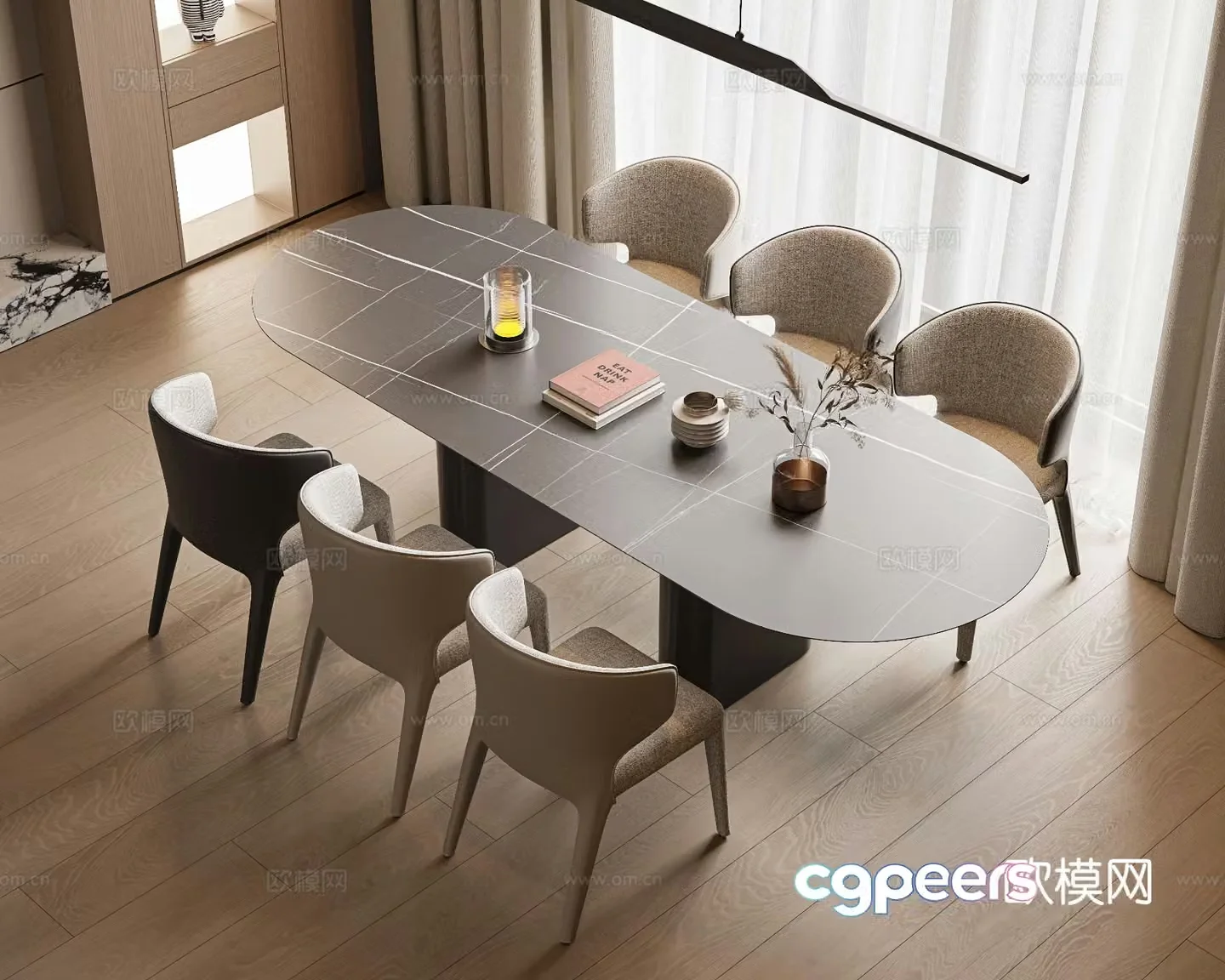 Slate dining table and chairs 3d model