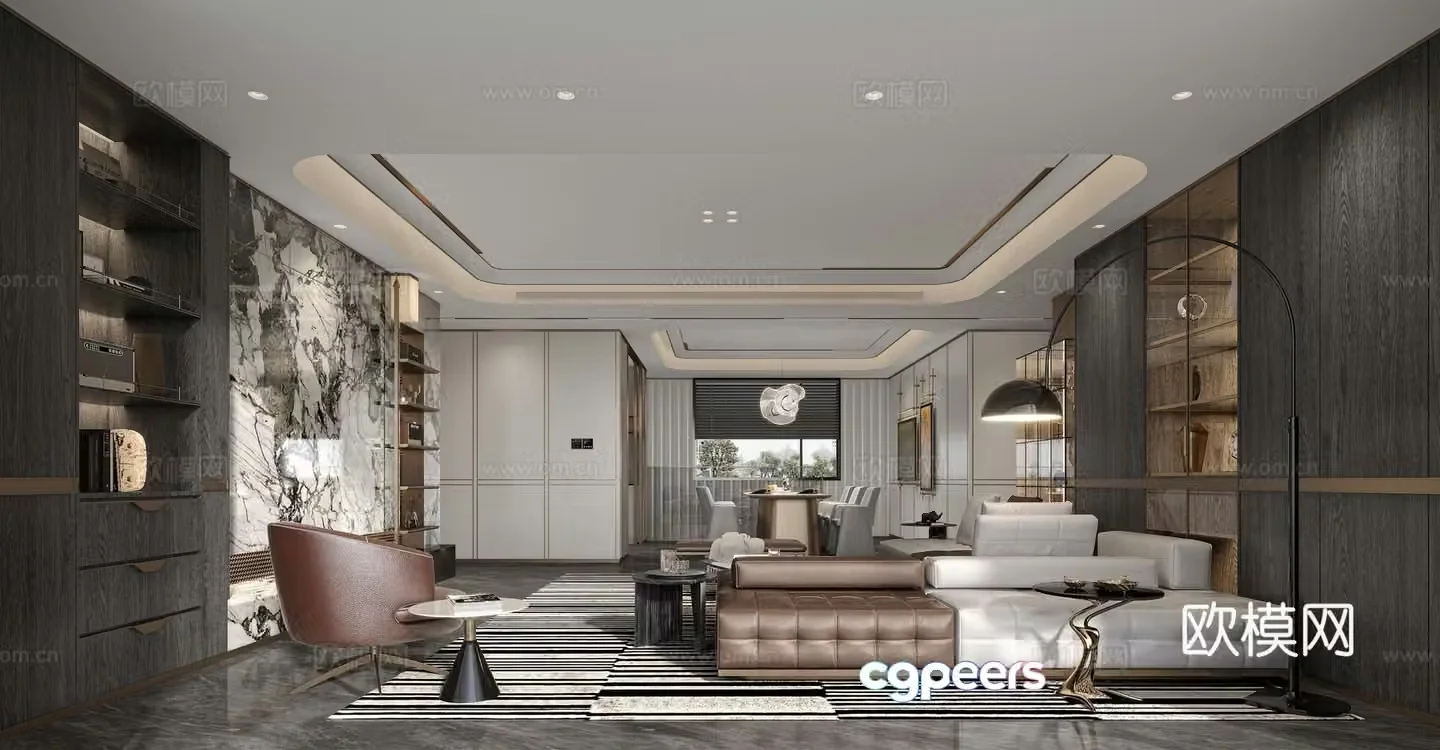 Modern light luxury living and dining room 3D model