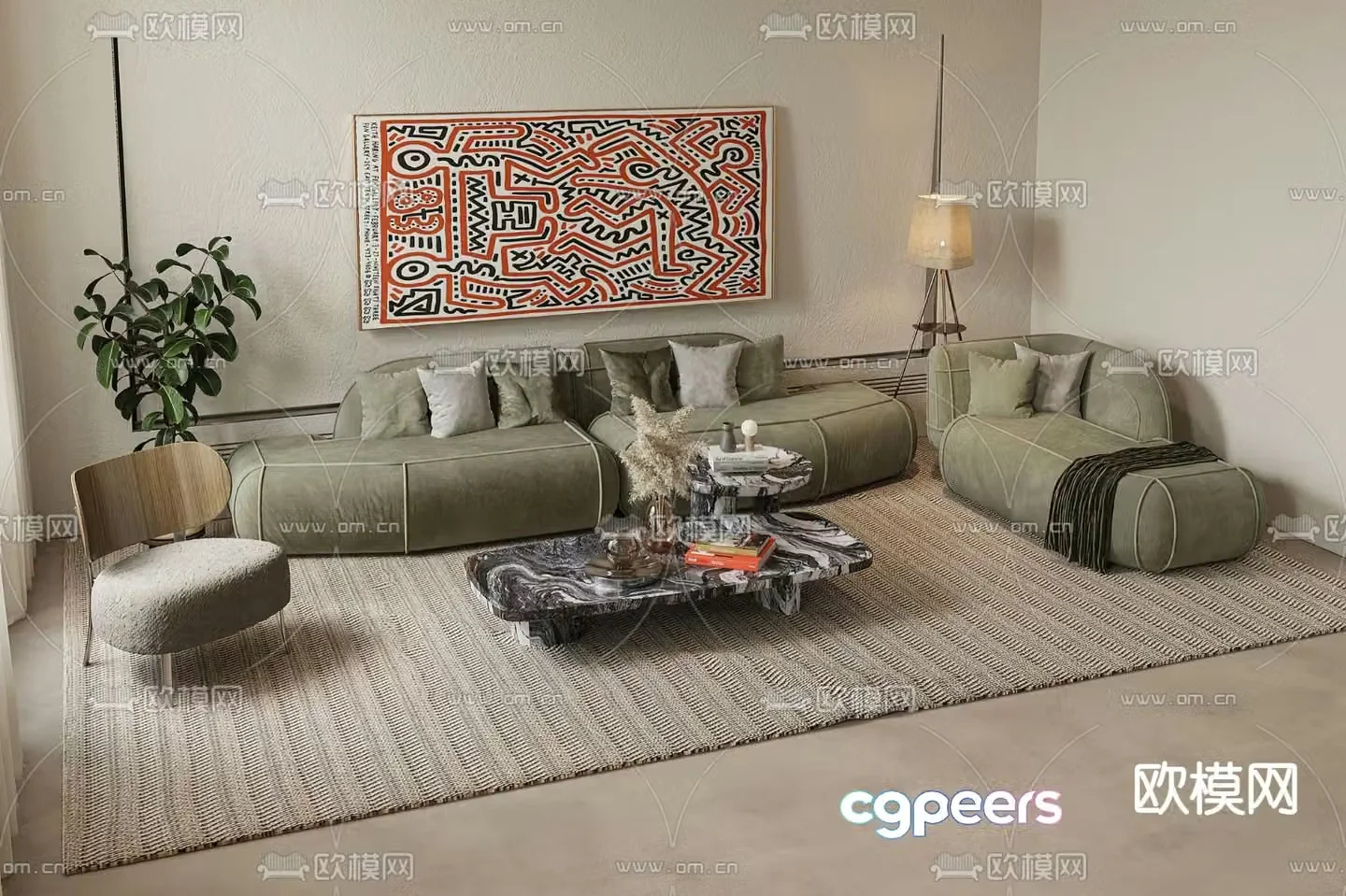 Poliform matcha green sectional sofa 3d model