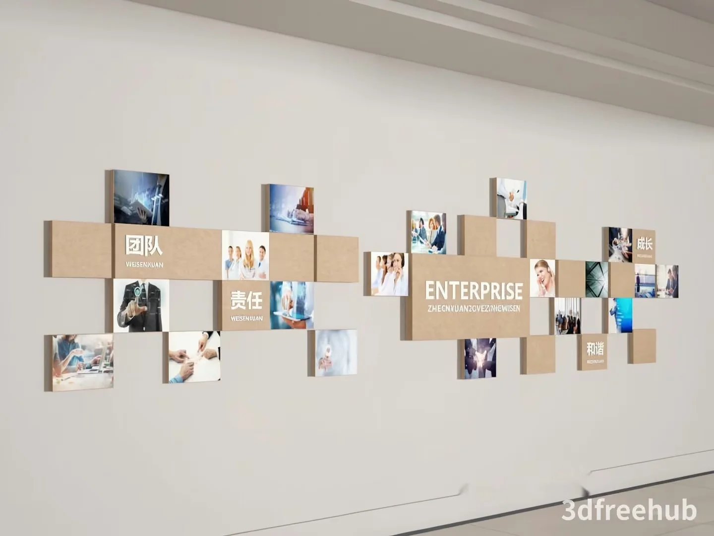 The Image Features A Wall With A Unique Arrangement Of Cards And Photos 3D Model – 20780 – VRAY Render