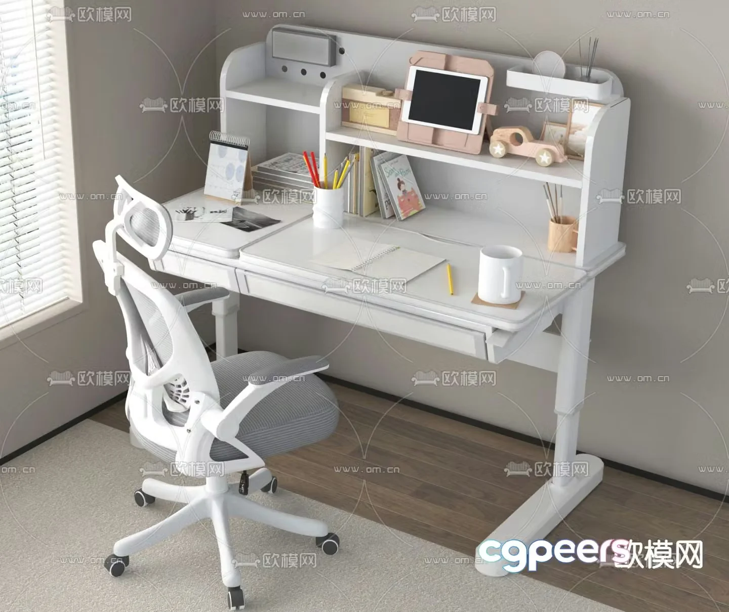 desk chair study table 3d model