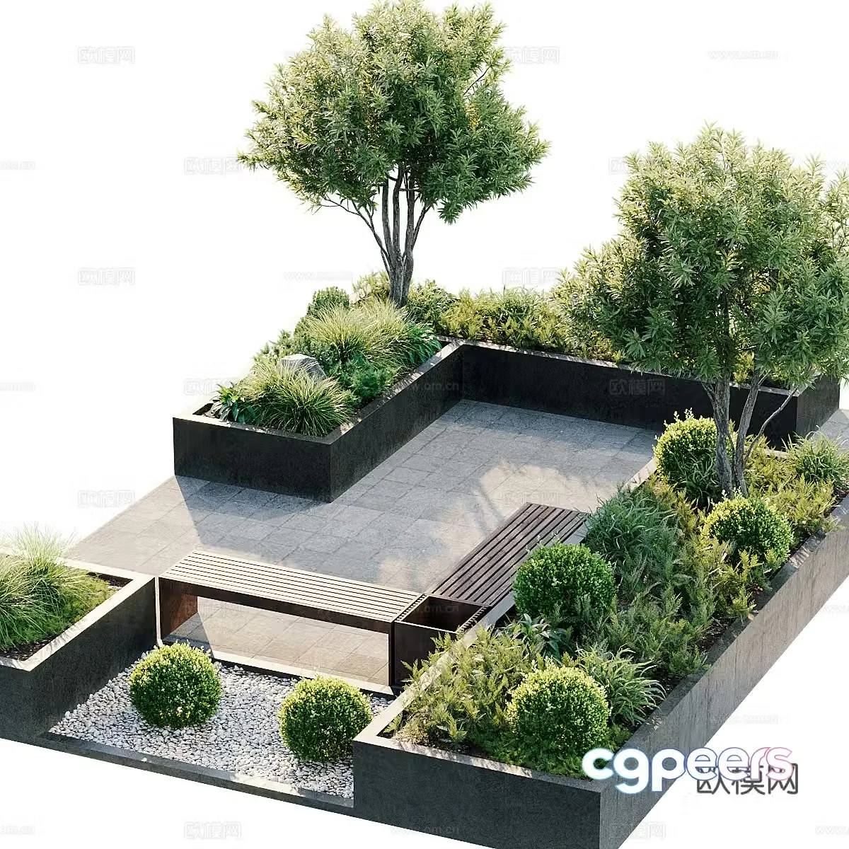 Outdoor chair tree pool chair park chair landscape seat 3d model
