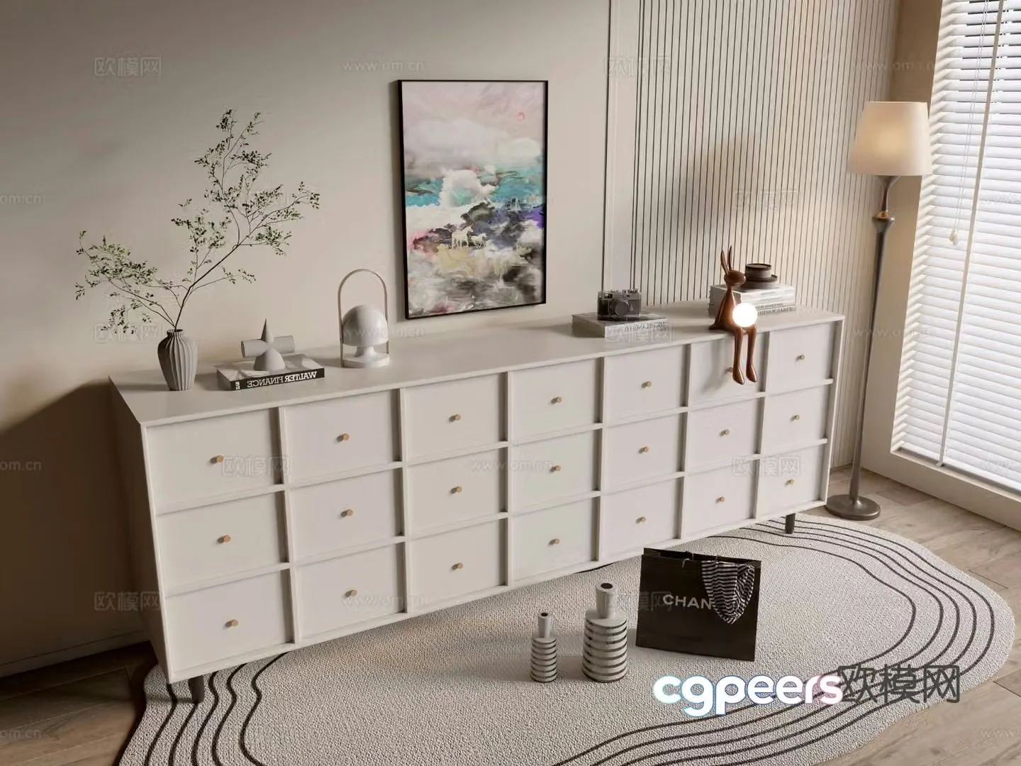 Cream style chest of drawers 3d model