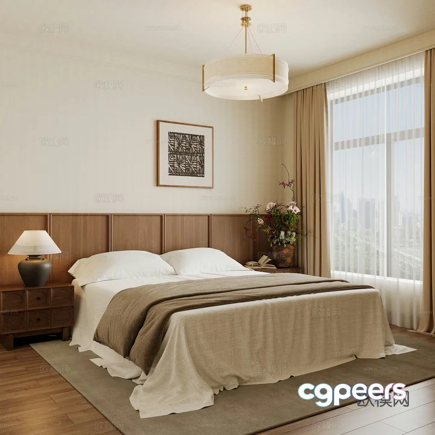 New Chinese style home bedroom Song family aesthetic bedroom Song style bedroom New Chinese style double bed 3D model