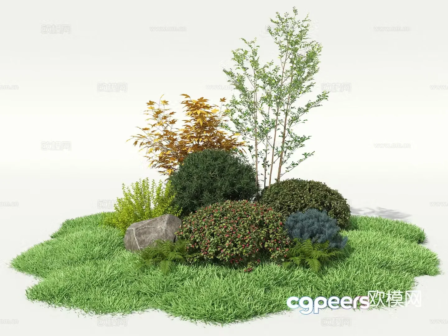 Landscape green plants shrub sketch 3d model