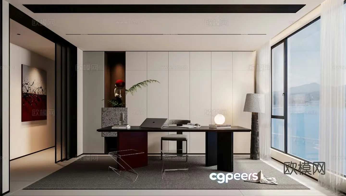 Modern study room 3d model