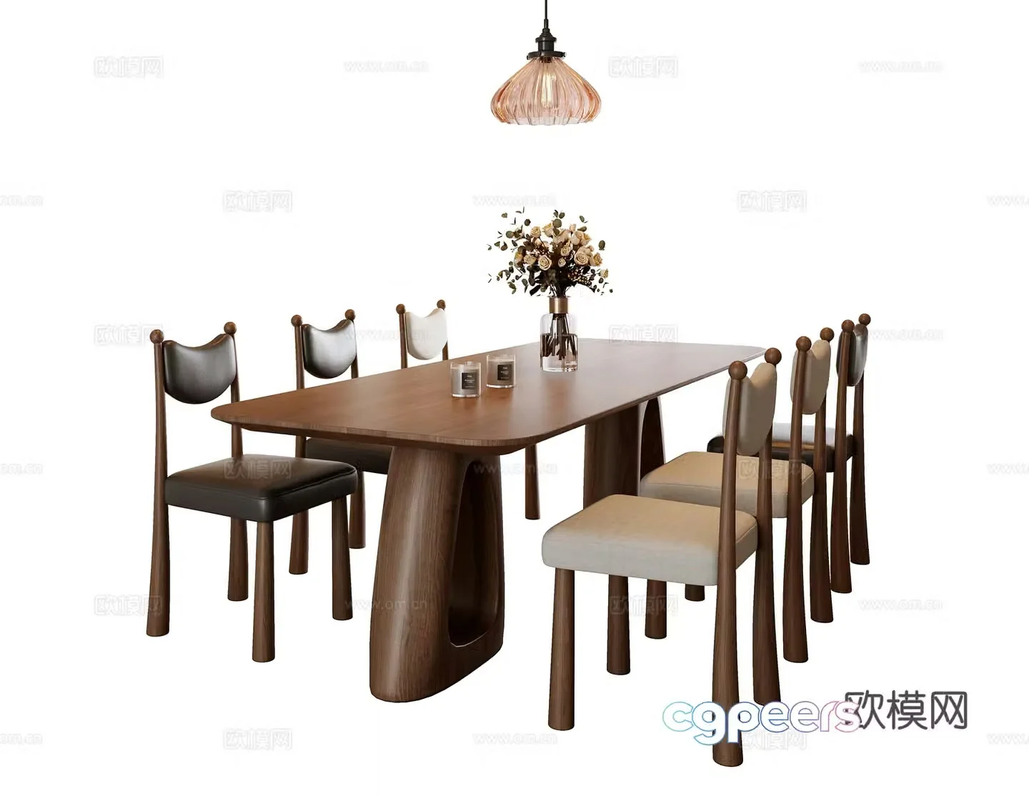 Medium style dining table and chair combination 3D model