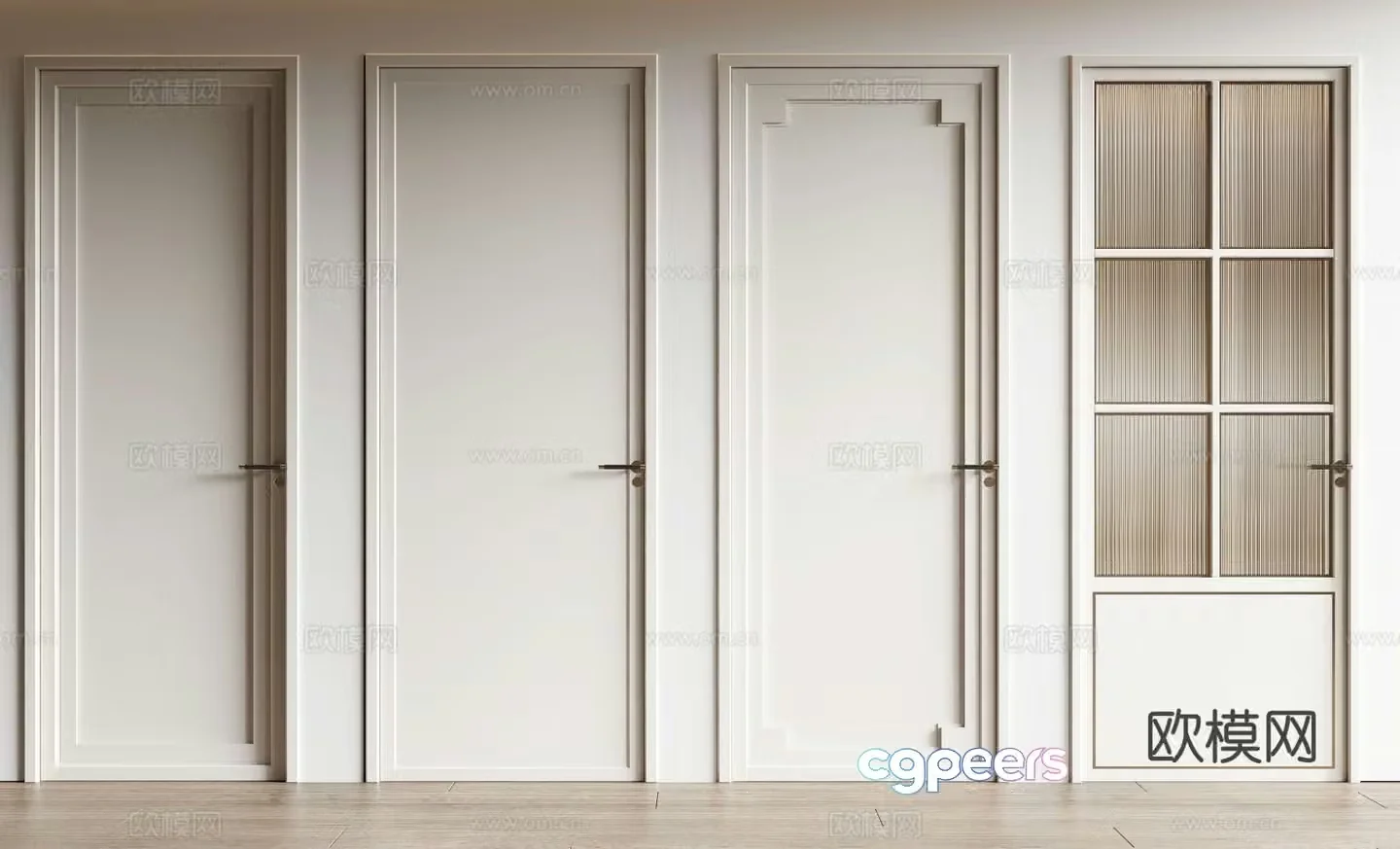 Cream damper single door bathroom door swing door 3d model