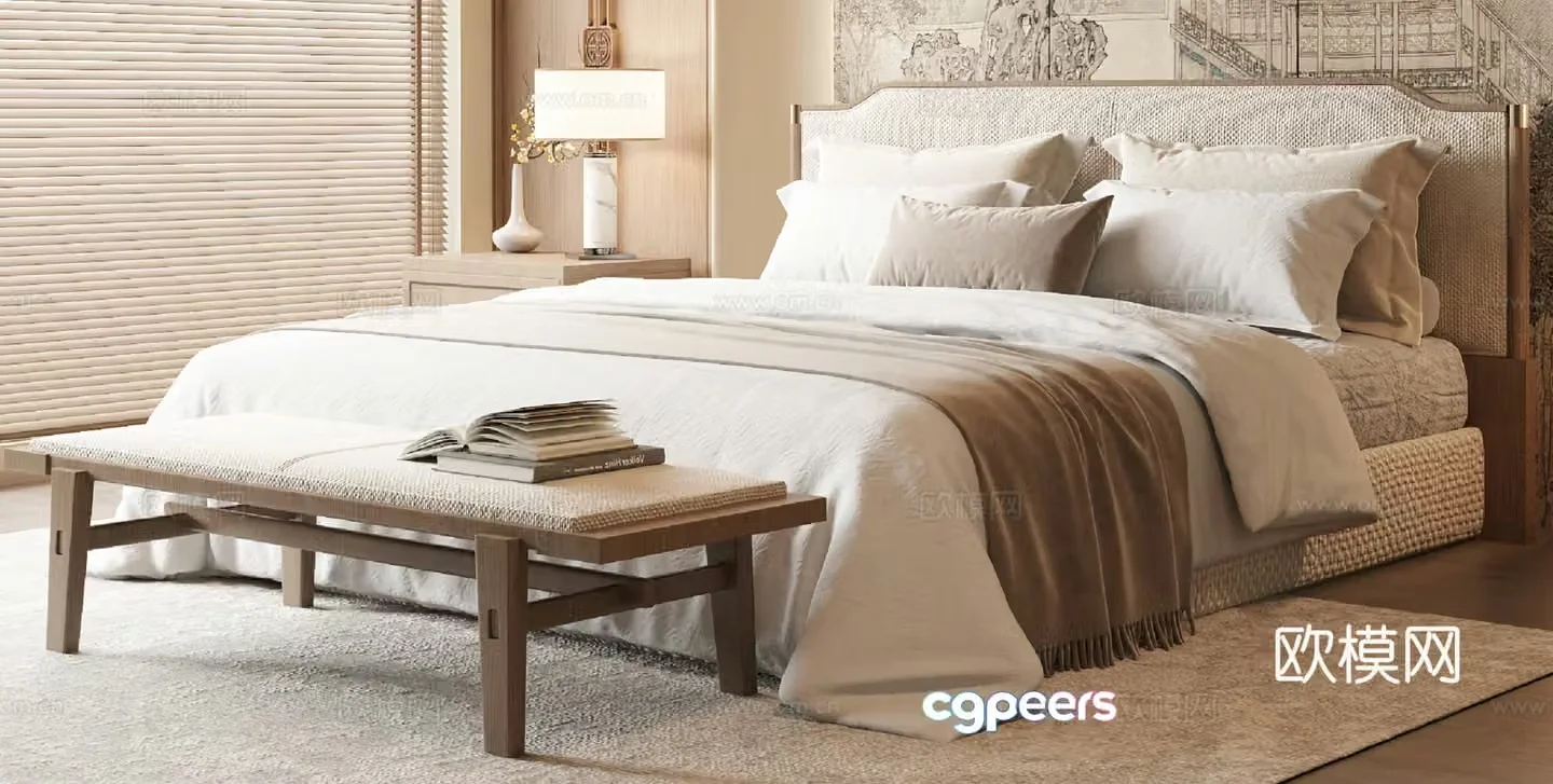 New Chinese style double bed 3D model
