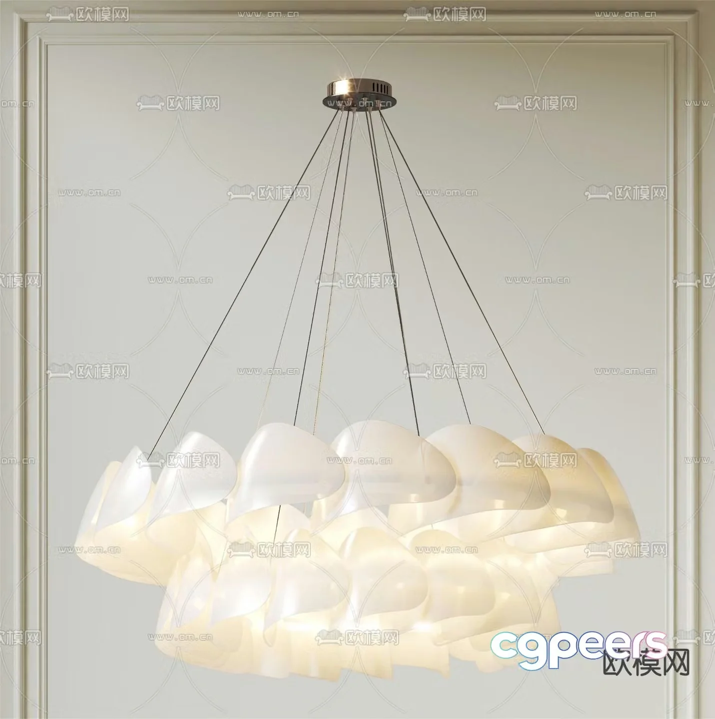 Cream style chandelier double layer chandelier 3d model