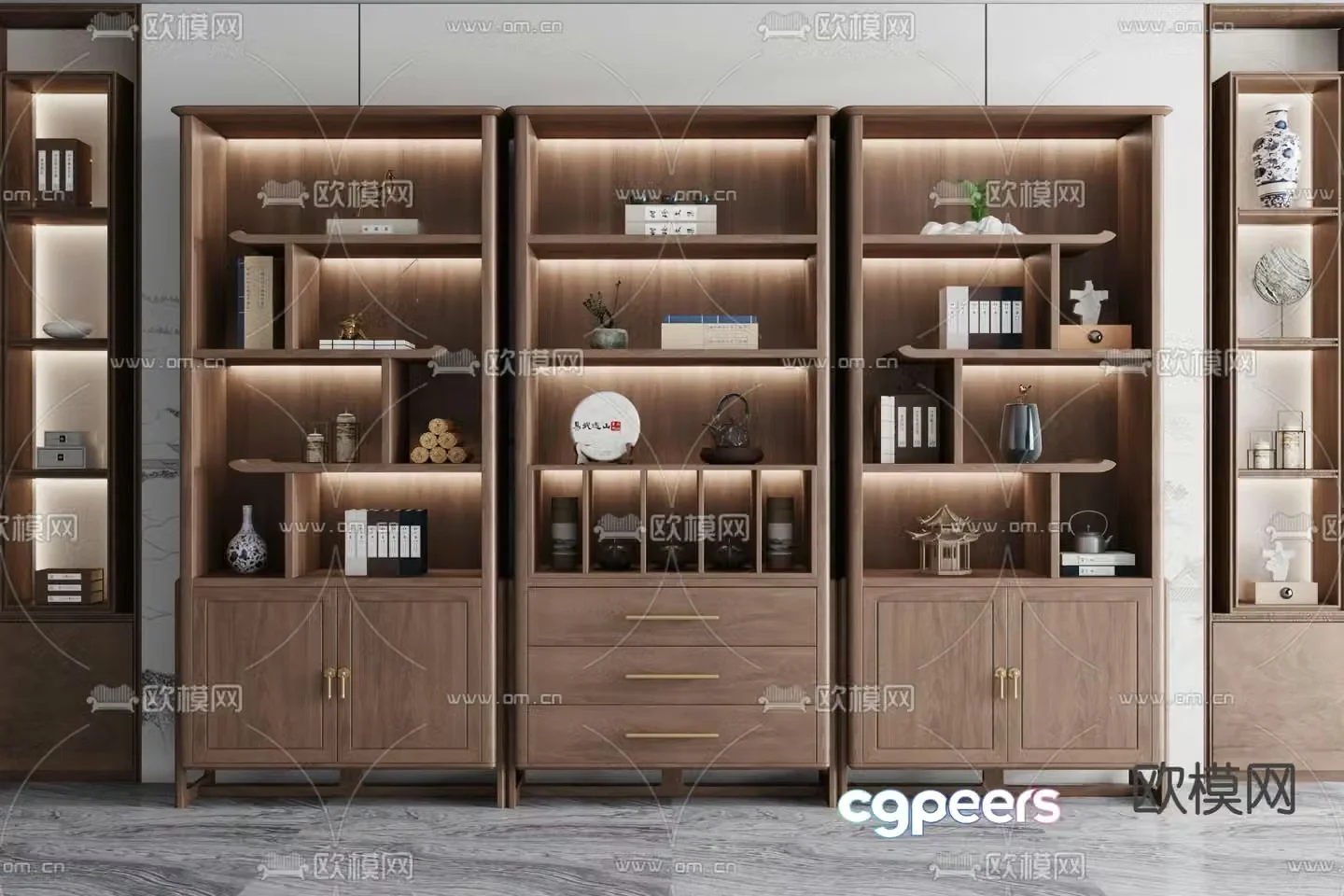 New Chinese style bookcase display cabinet 3d model