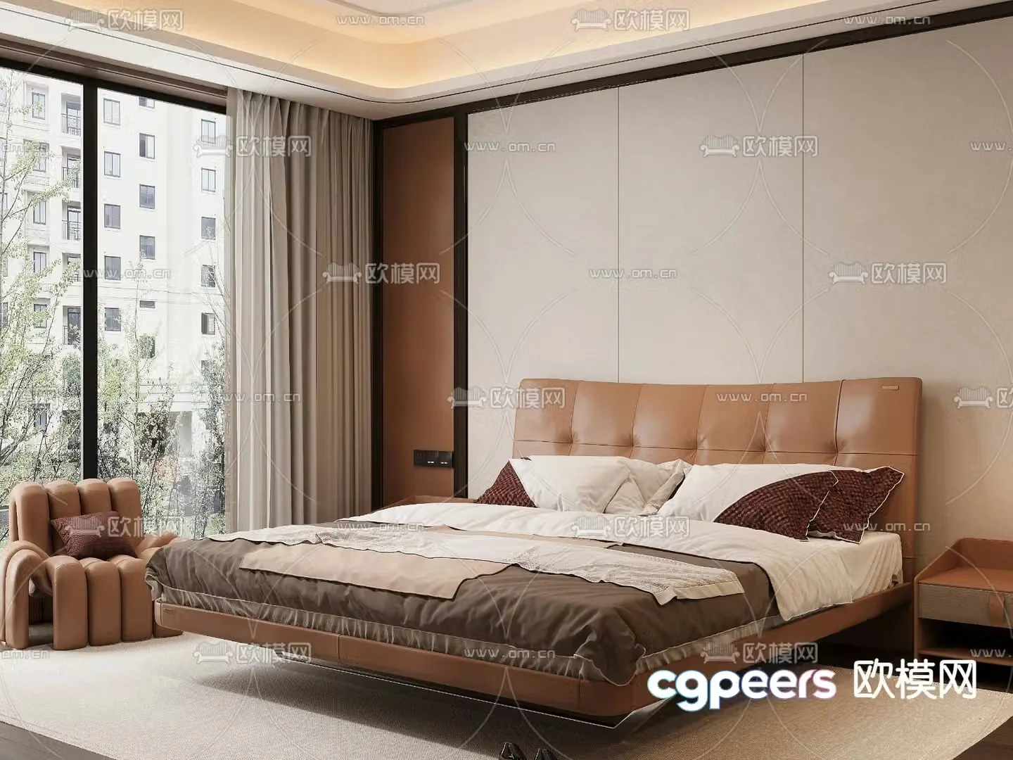 Modern double bed 3d model
